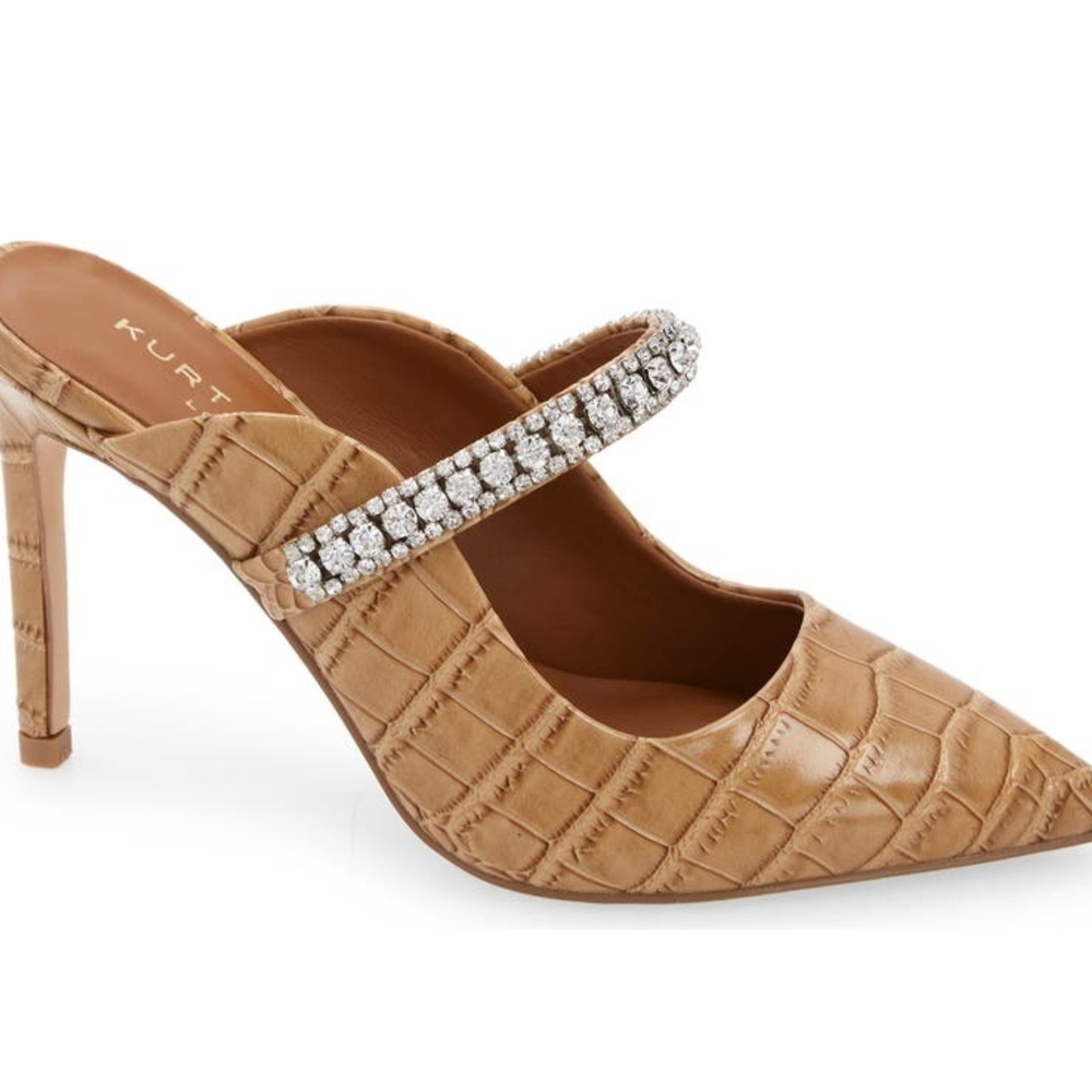 Kurt Geiger Brown Croc-Embossed Mules with Silver Strap - Picture 3 of 4